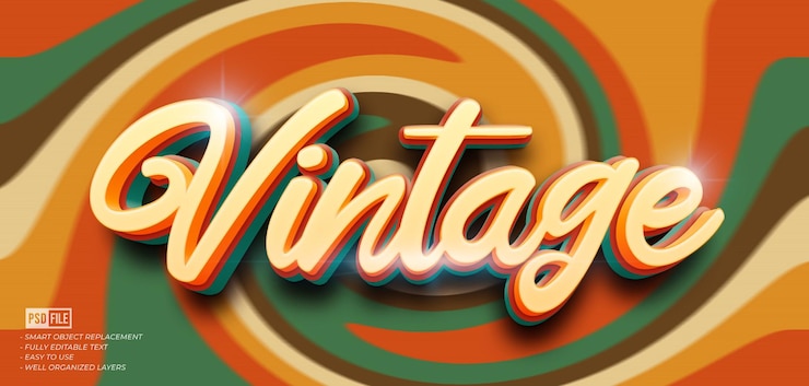 PSD vintage retrò con effetto stile 3d modificabile con testo personalizzato