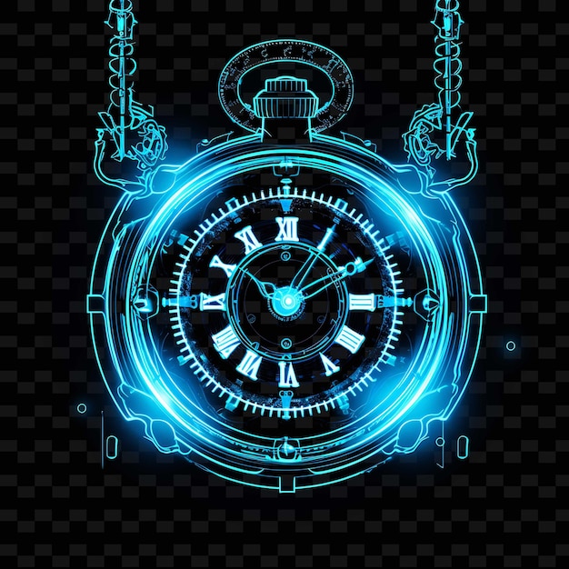 PSD vintage steampunk electric neon lines relógios de bolso vibrantes png y2k formas artes de luz transparentes