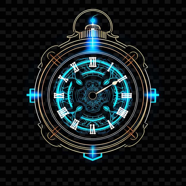 PSD vintage steampunk electric neon lines relógios de bolso vibrantes png y2k formas artes de luz transparentes