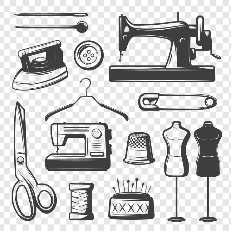 PSD vintage tailor elements set isoliert auf durchsichtigem hintergrund