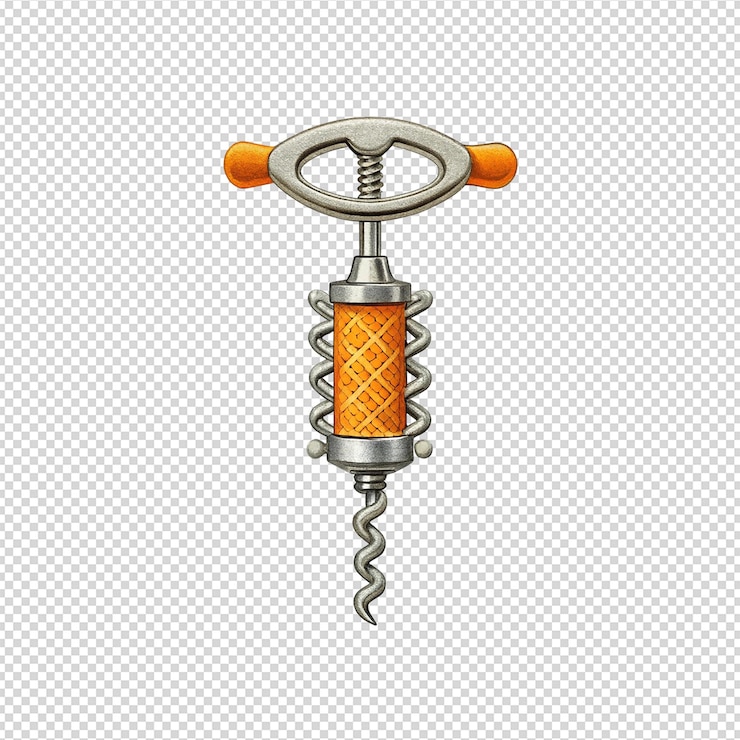 PSD vintage tire-bouchon couleurs orange et argent design en forme de t arbre en métal en spirale fond blanc