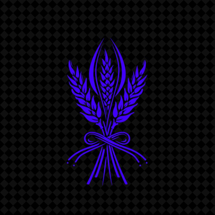 PSD vintage-weizenheft-logo mit dekorativen bändern und einem scyth-kreativpflanzenvektor-design