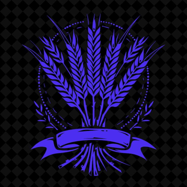 PSD vintage-weizenheft-logo mit dekorativen bändern und einem scyth-kreativpflanzenvektor-design