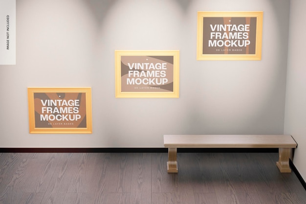 Vintage Wood Frames Set Mockup, vista de ángulo alto