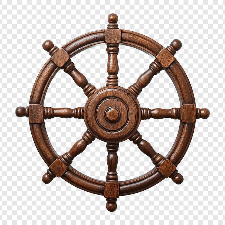 PSD vintage wooden ship wheel isolated on transparent background png file