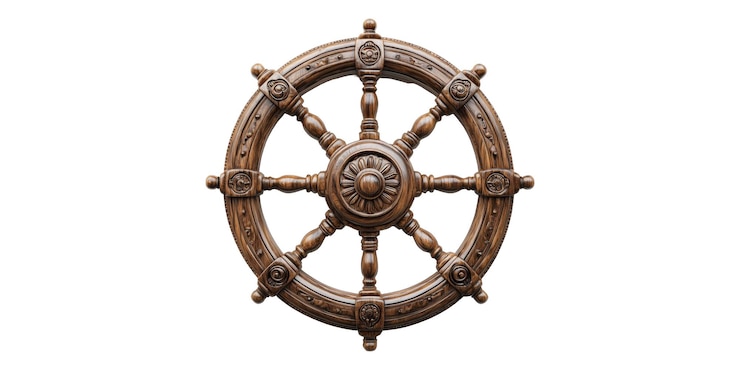 PSD vintage wooden ship wheel isolated on transparent background