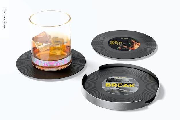 Vinyl-untersetzer mockup, mit glas