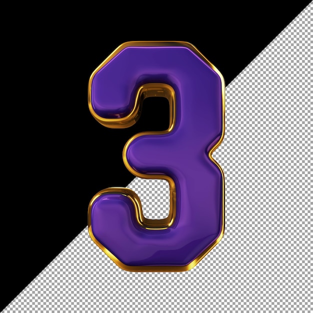 Violette 3d-3-nummer vorne mit goldenen rändern