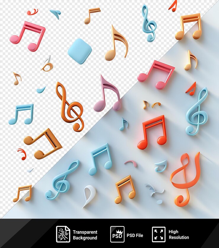 un violín impresionante con notas musicales en un fondo aislado png psd