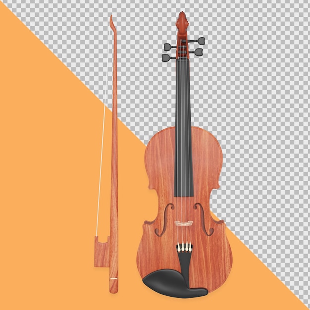 PSD violon 3d avec rendu de conception de bâton de violon isolé