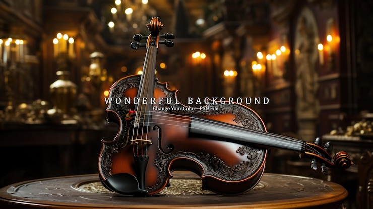 PSD un violon orné à la lumière des bougies