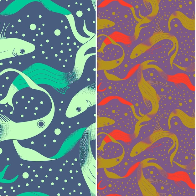 viperfish with intense light spots bold design and scattered nature pattern vector designs