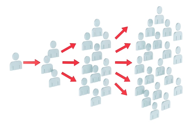 Viral effect concept with stick figures 3D rendering isolated on transparent background