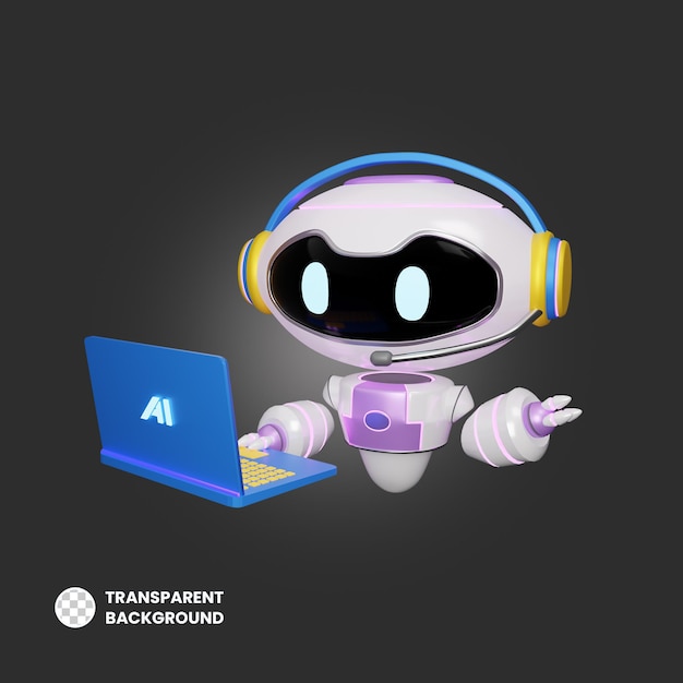 Virtueller Assistent mit 3D-Rendering von KI-Roboter-Illustrationen