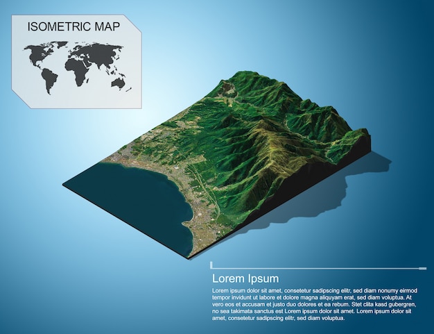 Virtuelles Gelände 3d der isometrischen Karte für infographic.