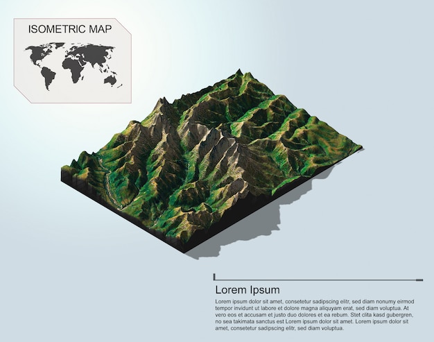 Virtuelles Gelände 3d der isometrischen Karte für infographic.