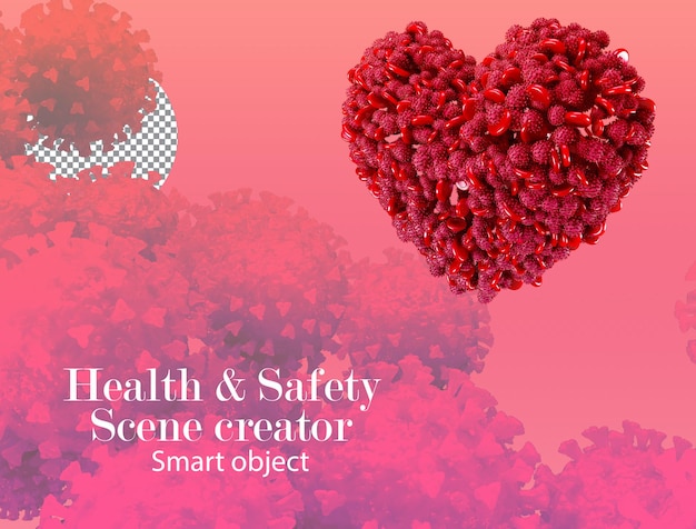 Virus 3d che si uniscono a forma di cuore virus che si formano a forma di cuore su sfondo rosa