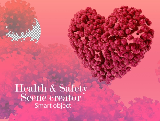 virus 3d fusionnant en forme de coeur virus se formant en forme de coeur sur fond rose