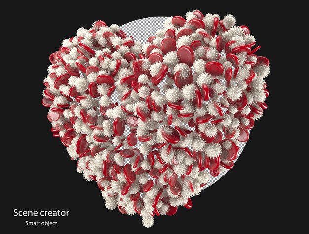 Virus 3d glóbulos blancos glóbulos rojos formándose en forma de corazón
