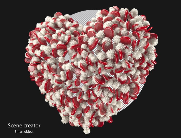 PSD virus 3d glóbulos blancos glóbulos rojos formándose en forma de corazón