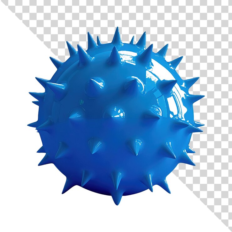 PSD vírus azul com espinhos 3d em fundo branco