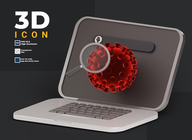 PSD virus informatique 3d et icône de bogue