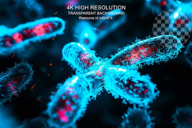 PSD virus x chromosome medicine illustration 3d en couleurs vives sur fond transparent