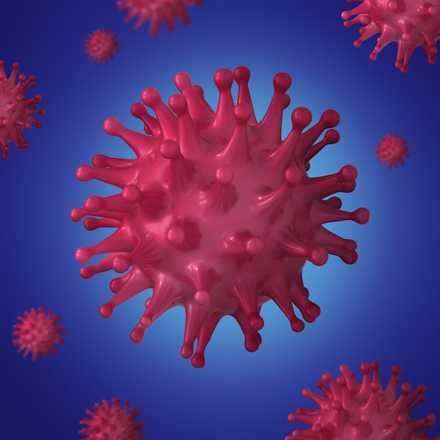 Virusbakterienzellen 3D rendern. Abbildung des Grippe-, Influenza- und Coronavirus-Modells.