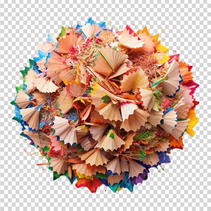 PSD las virutas de lápices de color vista superior aisladas sobre un fondo transparente