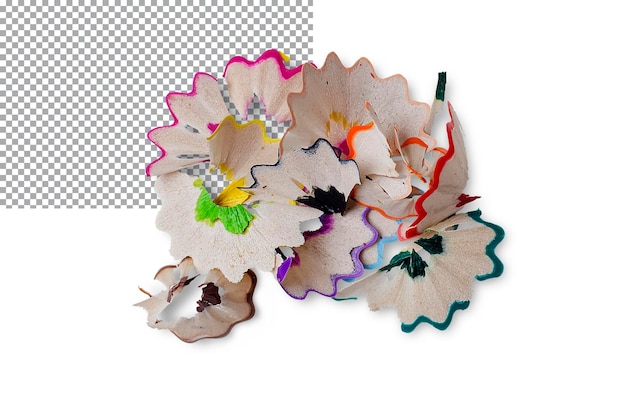 Las virutas de los lápices multicolores aisladas sobre un fondo transparente