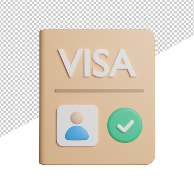 Visa Documento Transporte vista frontal iconos 3d representación ilustración sobre fondo transparente