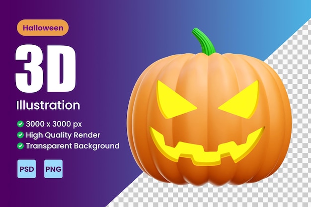 PSD visage de citrouille halloween icône 3d illustration