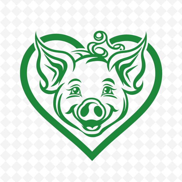 Un Visage De Cochon Avec Un Cœur Vert Sur Un Fond Blanc