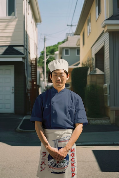 PSD visão frontal homem japonês vestindo uniforme