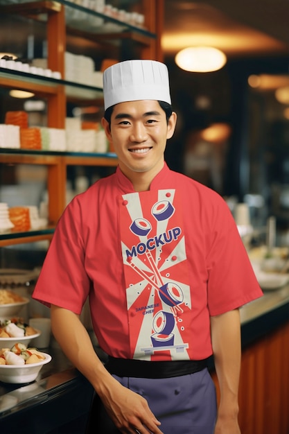 PSD visão frontal homem japonês vestindo uniforme