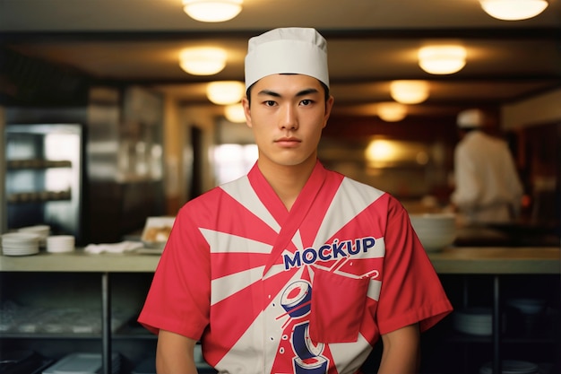 PSD visão frontal homem japonês vestindo uniforme