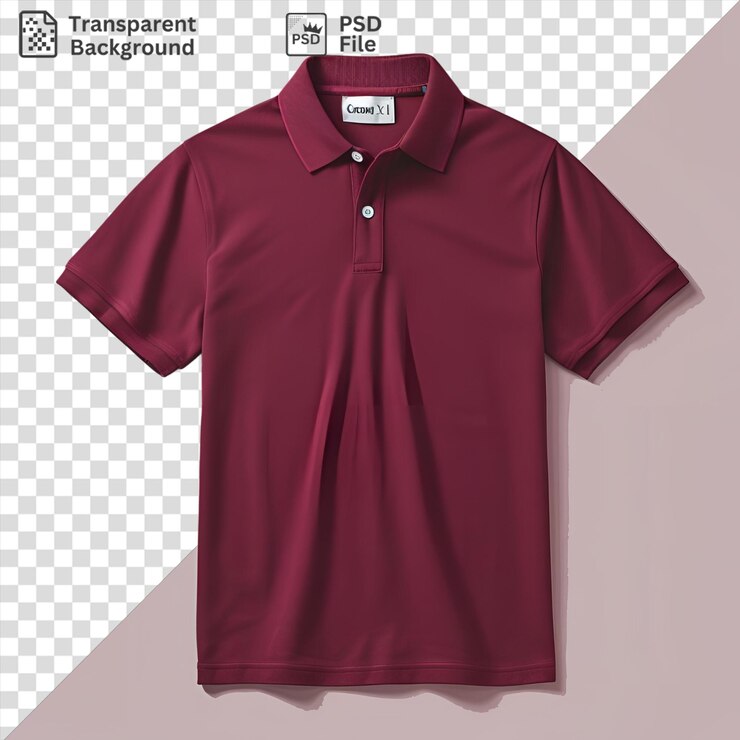 PSD visão frontal isolada capturar uma camisa polo borgoinha material de algodão etiqueta de tecido