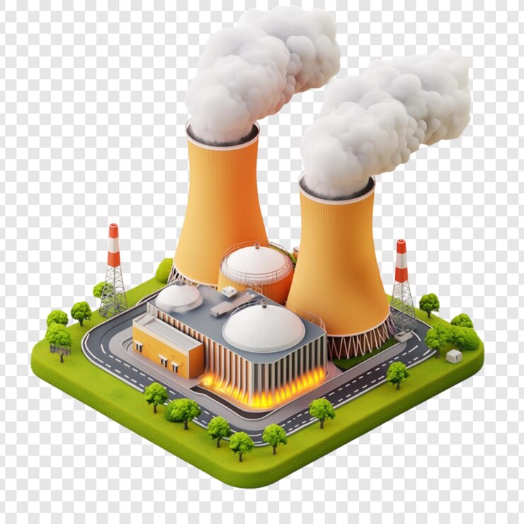 PSD visão isométrica das chaminés da central nuclear produção de energia