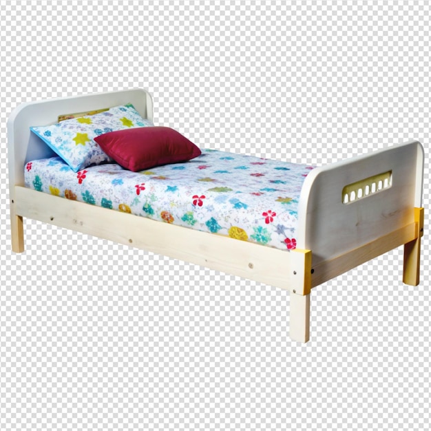 visão lateral de uma ilustração de cama de criança em fundo transparente