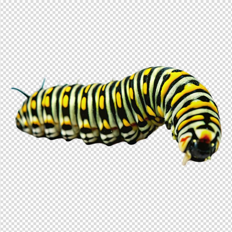 PSD visão lateral de uma lagarta pose ilustração em fundo transparente