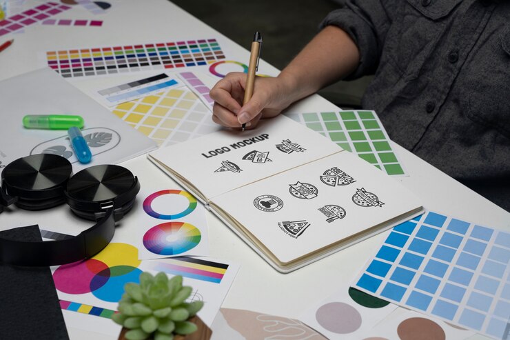 PSD visão superior do processo de design do logotipo