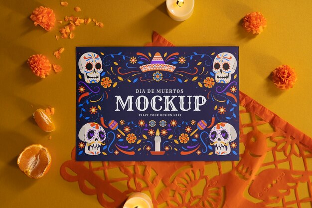 Visão superior dos elementos do dia de los muertos