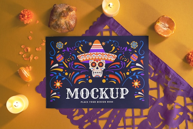 Visão superior dos elementos do dia de los muertos