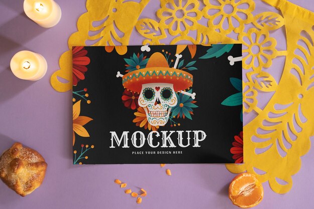 Visão superior dos elementos do dia de los muertos