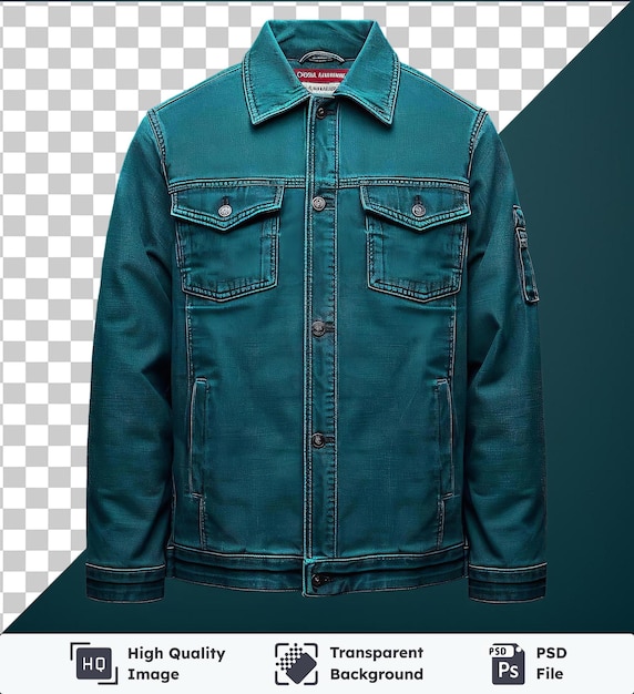 PSD visión delantera transparente de primera calidad captar una chaqueta de primera calidad tela de tela de denim azul azul etiqueta nombre de marca nombre de marca nombres de marca