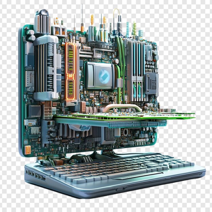 PSD visión explotada de una computadora portátil que muestra componentes internos tecnología dentro de una laptop hardware de la computadora revelado