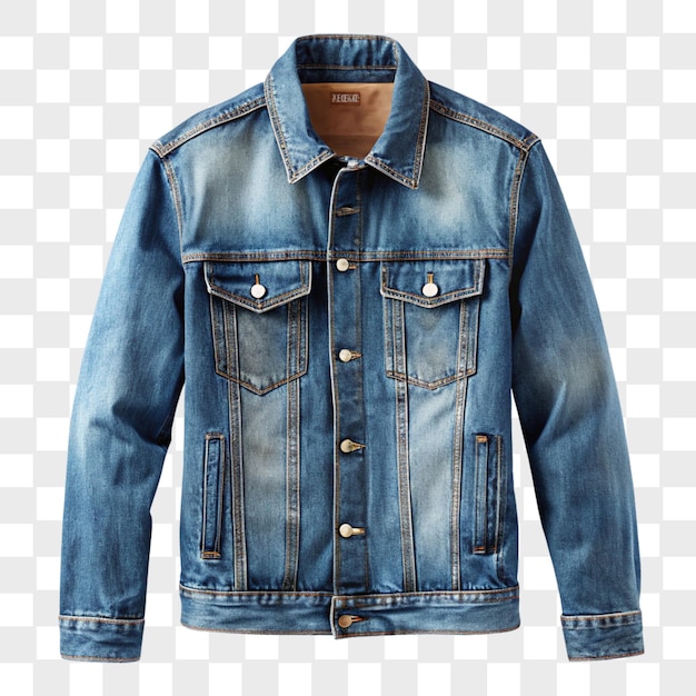 Visión frontal de la chaqueta de vaqueros aislada sobre un fondo transparente