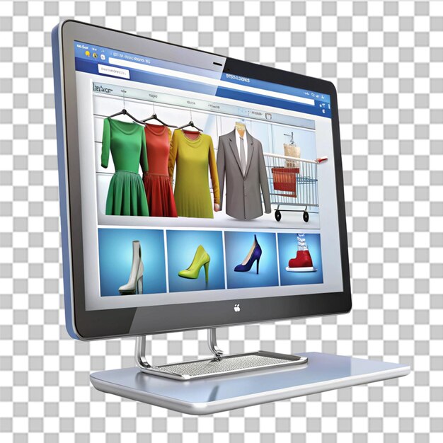 Visión frontal de la web de compras en línea de comercio electrónico aislada sobre un fondo transparente
