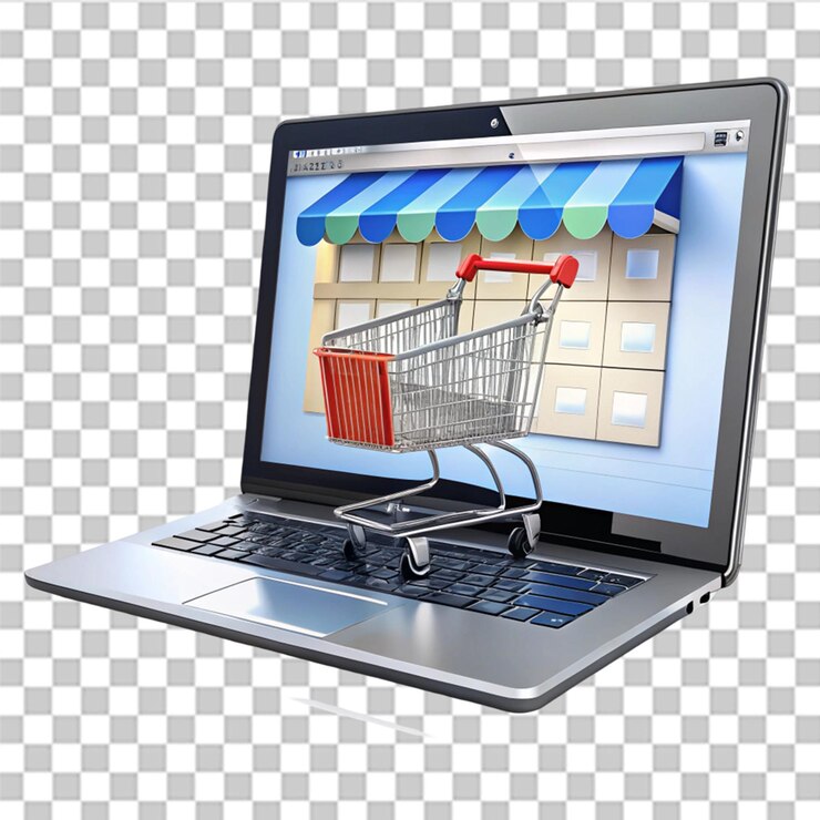 PSD visión frontal de la web de compras en línea de comercio electrónico aislada sobre un fondo transparente