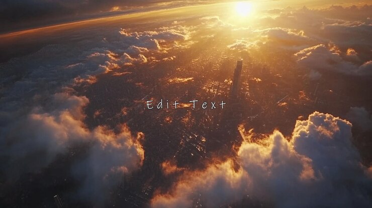 PSD vista aérea del atardecer de un horizonte de la ciudad por encima de las nubes